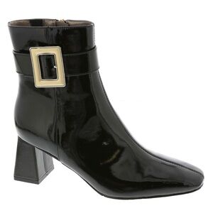 Chic Black Patent Ankle Boots with Buckle.